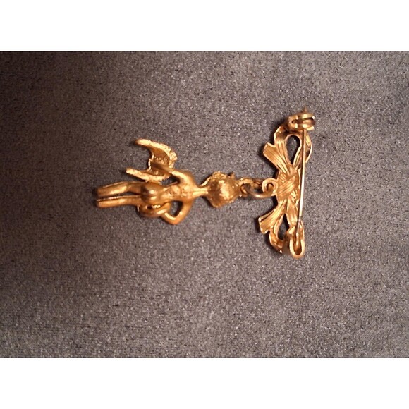 Vintage Devil or Angel Charm Brooch Bow Top Gold Tone - Picture 5 of 5